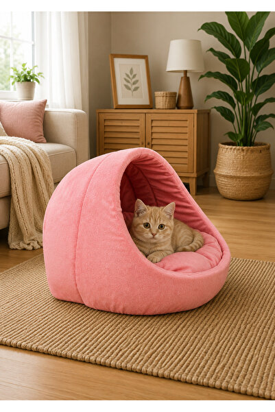 CatHouse Açık Pembe Kedi Mağara Ev Yuvası Yıkanabilir 40x40 Cm