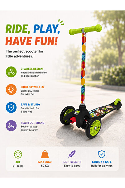 Taimi Lightweight 3-Wheel Scooter for Children with Aluminum Frame and Foot B...
