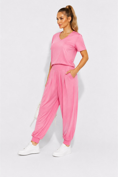 BeyzaBayram Women's Lycra Modal Shalwar Set, Comfortable Cut, Two-Piece Top and Bottom Set, Summer Loose Casual Combination