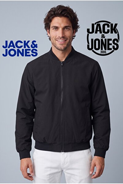 Jack & Jones جاكيت بومبر للرجال بياقة بيسبول - أسود اللون