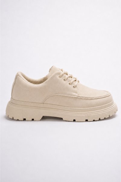 Mhoda Shoes Lace-Up Moccasin Shoes Beige Suede