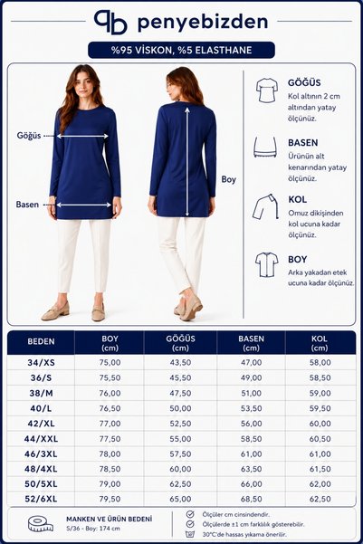 penyebizden Women's Viscose Full Lycra Tunic-Navy Blue