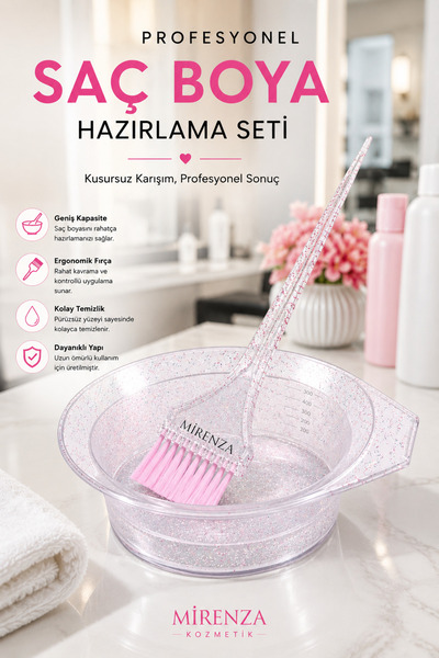 mirenza cosmetic Profesyonel Ölçülü Simli Saç Boya Hazırlama Seti - Saç Boya ...