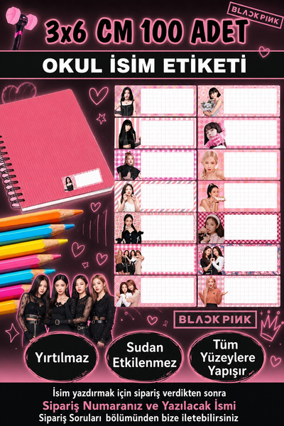 Kt Grup Okul Etiketi Büyük Boy Defter Etiketi Isme Özel Etiket Blackpink 100 ...