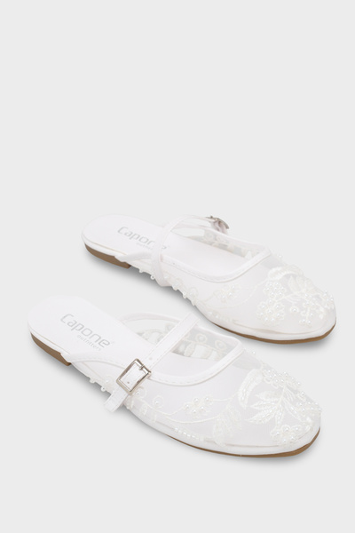 Capone Outfitters Avie Lace Mesh Embroidered Women's Ballerina Slippers
