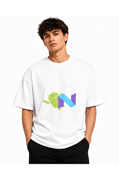 Inscriptie Tricou Unisex Bumbac Premium Casual " Android Nougat logo "