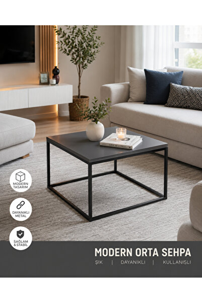 Rafadi Modern Metal Ayaklı Kare Orta Sehpa Salon Oturma Odası Balkon Orta Seh...