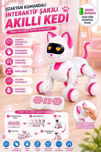 hak-iş oyuncak Uzaktan Kumandalı Şarjlı Akıllı Robot Kedi