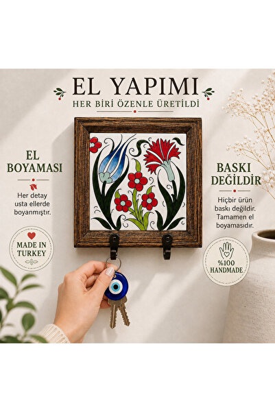 Genel Markalar El Yapımı Seramik Karo Duvar Anahtarlığı | İznik Desenli Lale ...