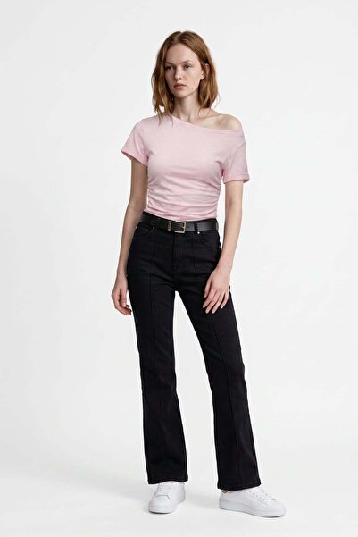 HAKKE Belted Stylish Flare Women's Striped Jean Pants