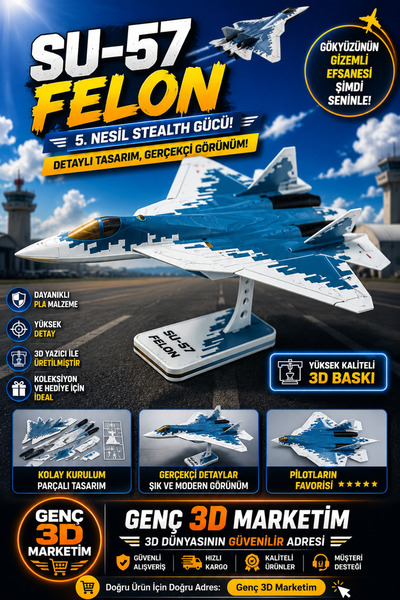 Genç 3D Su-57 Felon Uçak Kit Kartı | Maket Uçak Kart Modeli | Kes-Birleştir 3...