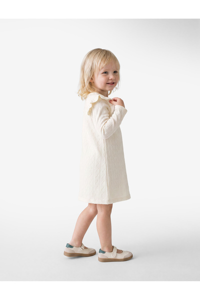 Koton Cotton Long Sleeve Crew Neck Ruffle Detail Basic Dress