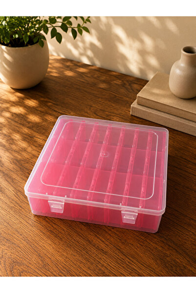 COMPAXE P-Series Set of 24 Plastic Red Transparent Box 24 Small Boxes Modular...