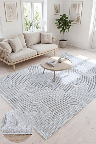 SANRUGS Home & Living VENEDİK Kaymaz Taban ve Püsküllü, Modern Tarz Dokuma Ma...