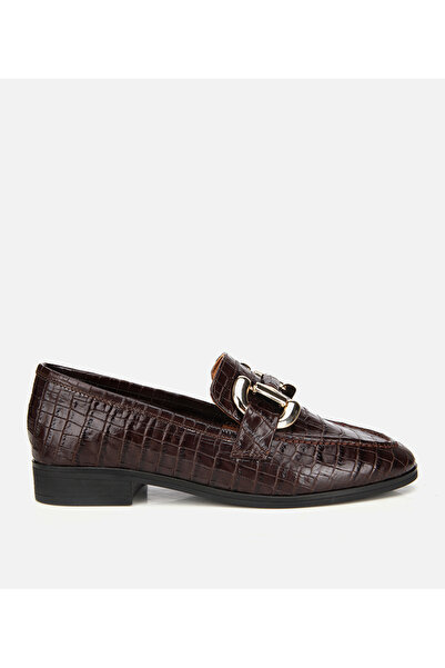 Hotiç Kadın Deri Kahverengi Kroko Baskılı Klasik Loafer