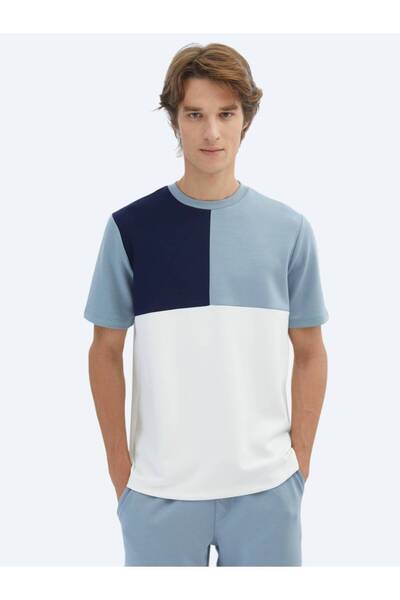 Kip Tricou albastru uni cu decolteu
