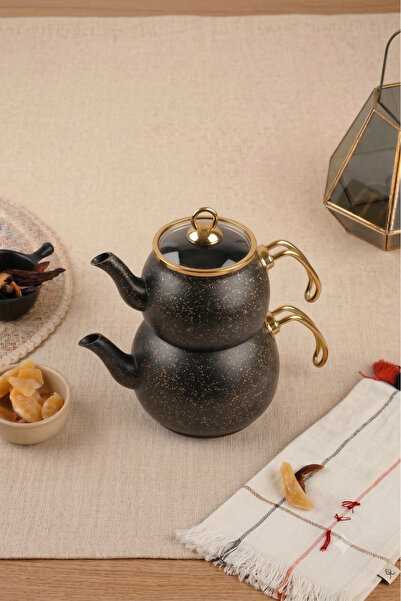 Evren Gold Stone Granit Küre Çaydanlık Takımı Orta Boy (1+2 lt)