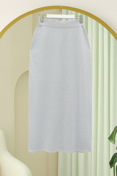 Modamorfo Pencil Skirt with Stones and Elastic Waist - Silver Color