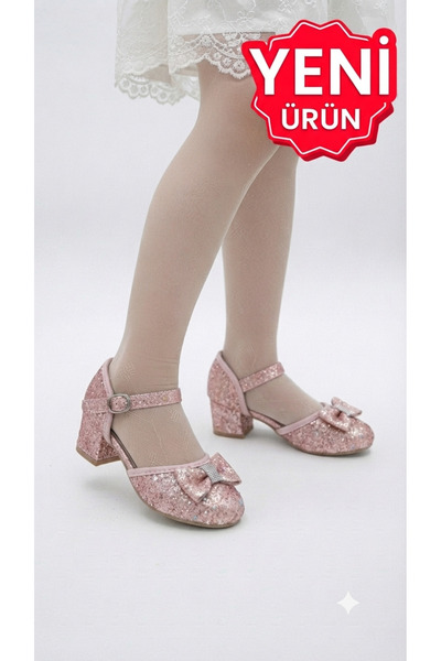 PATİK BEBE Girls' Pink Colored Mini-Heel Comfortable Stylish Dress Shoes