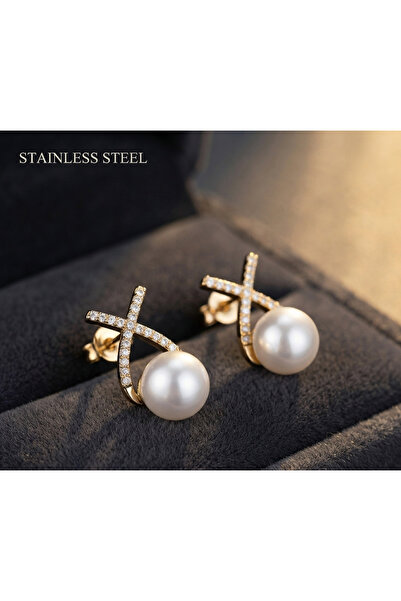 stainless steell 316L Gold Color Modern Design Pearl Detailed Anti-Allergic S...