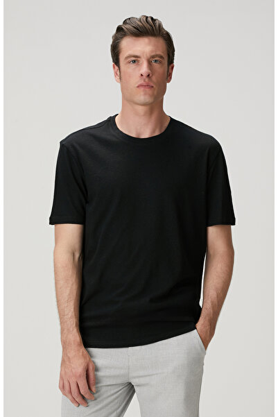 Network Siyah Keten Karışımlı T-shirt