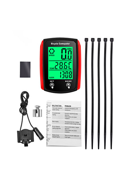 Choice Red Bike Computer Bicycle Odometer LCD Screen Wired Cycling Speedomete...