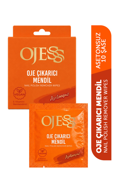 OJESS Oje Çıkarıcı Mendil 10'lu Asetonsuz E Vitaminli Vegan Tek Kullanımlık O...