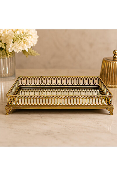 Hinora Rectangular Metal Glass Presentation Tray Mirrored Antique Decorative ...
