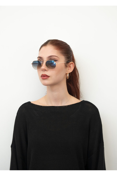 Eyemood Unisex Oval Güneş Gözlüğü Altın Rengi Çerçeve Mavi Cam Leon C2