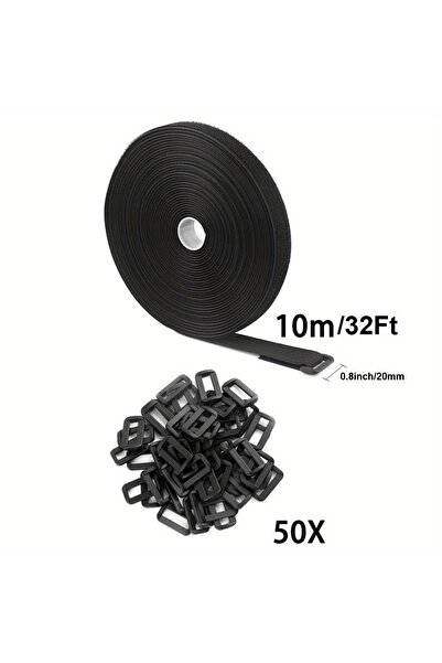 Choice 32Ft x 0.8in 50-Buckle Adjustable Hook & Loop Cable Straps: Reusable N...