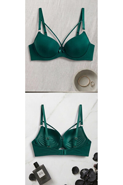 Lavint Homewear Green Half Push-Up Bra with Micro Silicone Bones and Straps