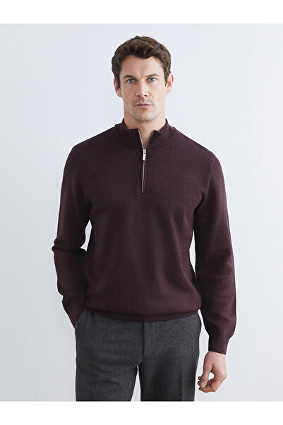 LC Waikiki Southblue burgundy Mock Neck men's knit sweater