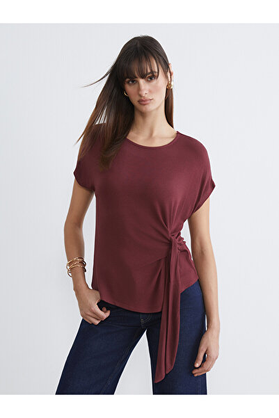 LC Waikiki Alita City Farkıyla Soulife Burgundy Combed Cotton Plain Oval Neck...