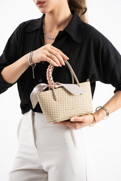 DEV 3 ADAM Mink Straw Women's Adjustable Strap Hand and Shoulder Bag