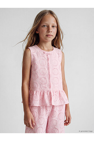 LC Waikiki Trendlucky Girls' Peplum Blouse with Oval Neckline and Contrast