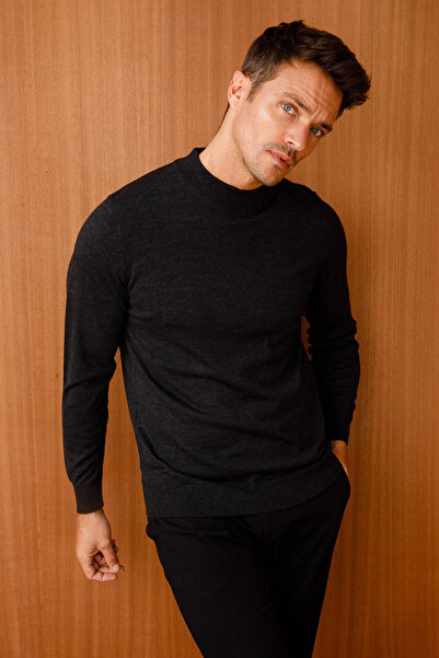 Generic Brand Men's Basic Half Fisherman Thin Knit Sweater Pattern