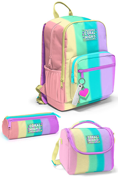 Coral High مجموعة حقائب مدرسية مكونة من 3 قطع منقوشة ملونة وحقيبة ابتدائية لل...