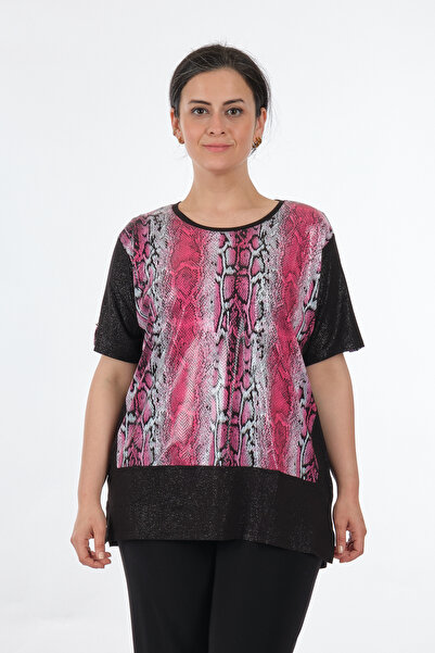 Two Mail Twomail Oversize Yılan Desenli Kadın T-Shirt Kısa Kol Günlük