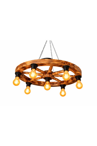 wood rustic art Candelabru rustic din lemn ars, 58 cm, 7x E27, tip roată, ilu...