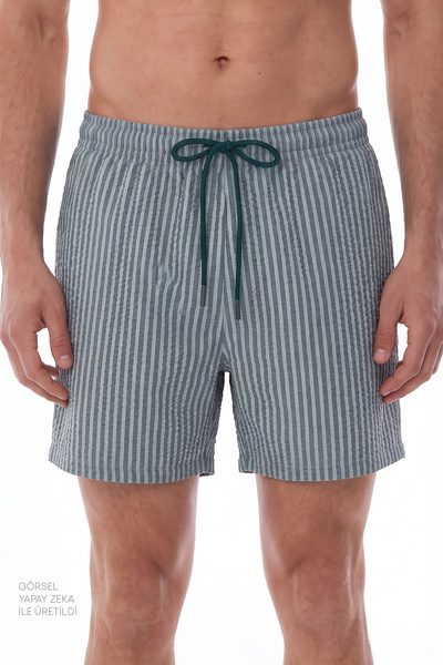 Penti Men's Green Tissue Striped Shorts