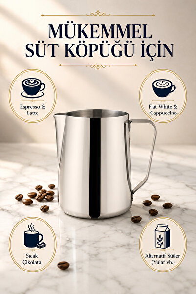 Epinox Süt Potu Barista Pitcher 500 ml - Paslanmaz Çelik Kahve ve Süt Köpürtme Sürahisi