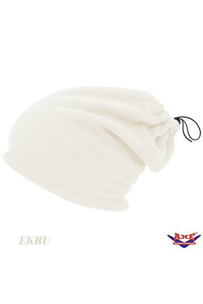 AXE SPORTSWEAR Winter Ecru Unisex Hat with Drawstring Fleece Neck Collar That...