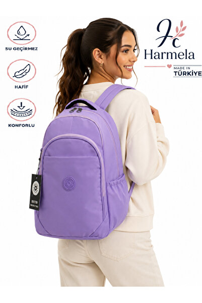 Harmela حقيبة ظهر مدرسية من القماش المقاوم للماء للجنسين، حقيبة مدرسية بلون أ...