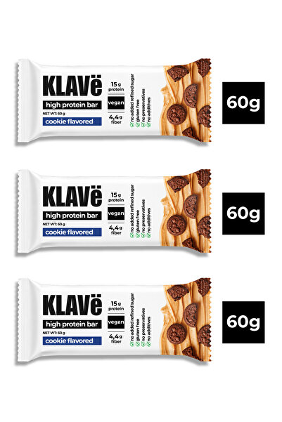KLAVë Yüksek Protein Bar Kakaolu & Kurabiye Aromalı - 60g x 3 Adet - 15g Prot...