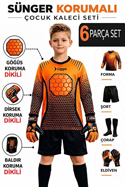 Liggo Çocuk Kaleci Eldiveni Göğüs Sünger Destekli Çocuk Higuita Kaleci Forma ...