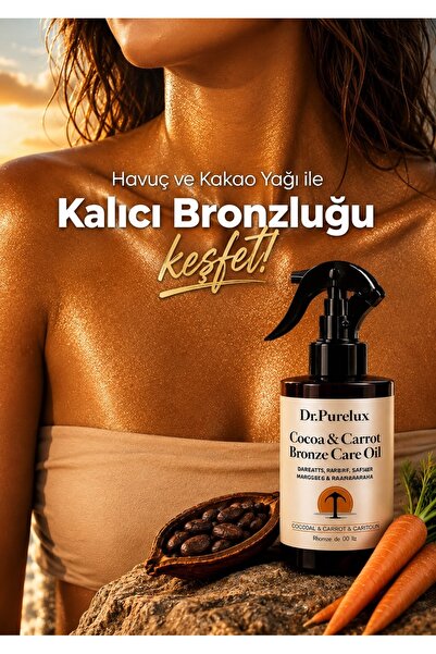 Dr.Purelux Bronzlaştırıcı Yağ | Kakao & Havuç & Hindistan Ceviz İçeren Bronzluk & Yoğun Nemlendirici 200 ml