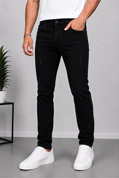 DOPPİO'N DENİM Pánské černé Slim Fit Lycra Laser Jeans