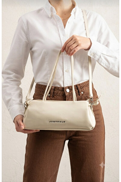 Just Polo حقيبة يد وكتف نسائية بلون كريمي بحزامين-BD3007BD