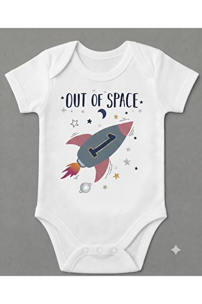 EYDUBABY بدلة أطفال قصيرة الأكمام مطبوعة بطبعة Out Of Space من القطن العضوي