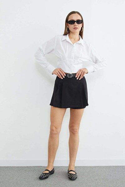 Fulla Moda Beli Kemerli Pileli Şort Etek